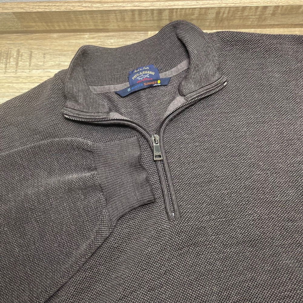 Paul & Shark Yachting Mens 3XL Brown 100% Virgin Wool Quarter Zip Sweater Italy